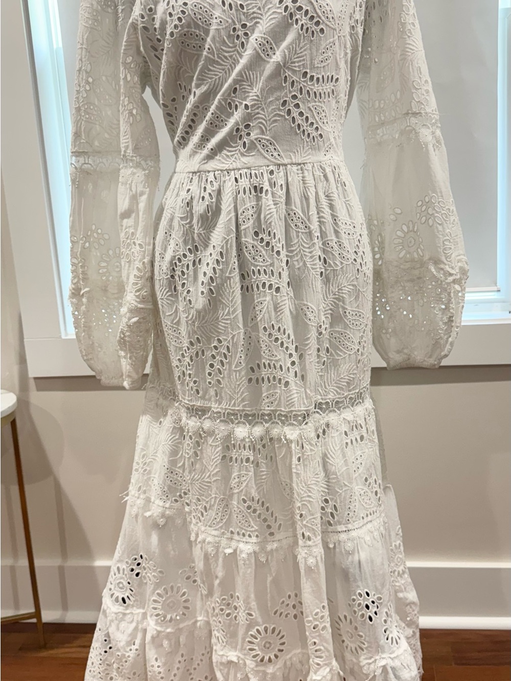 Kobi Halperin White Eyelet Lace Long Sleeve Maxi Dress